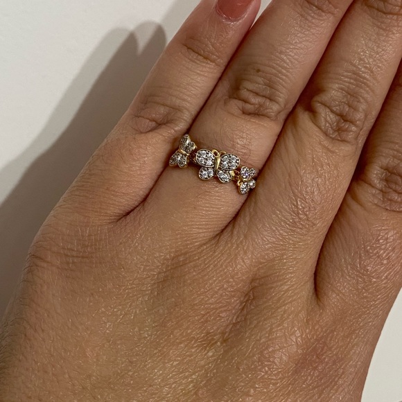 14k Solid Yellow Gold 3 Butterfly Ring Size 8.25 - Picture 2 of 11